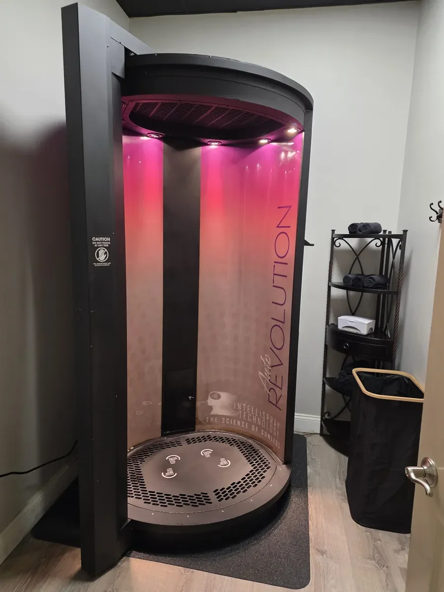 Auto Revolution sunless spray tan booth at Bridgeville