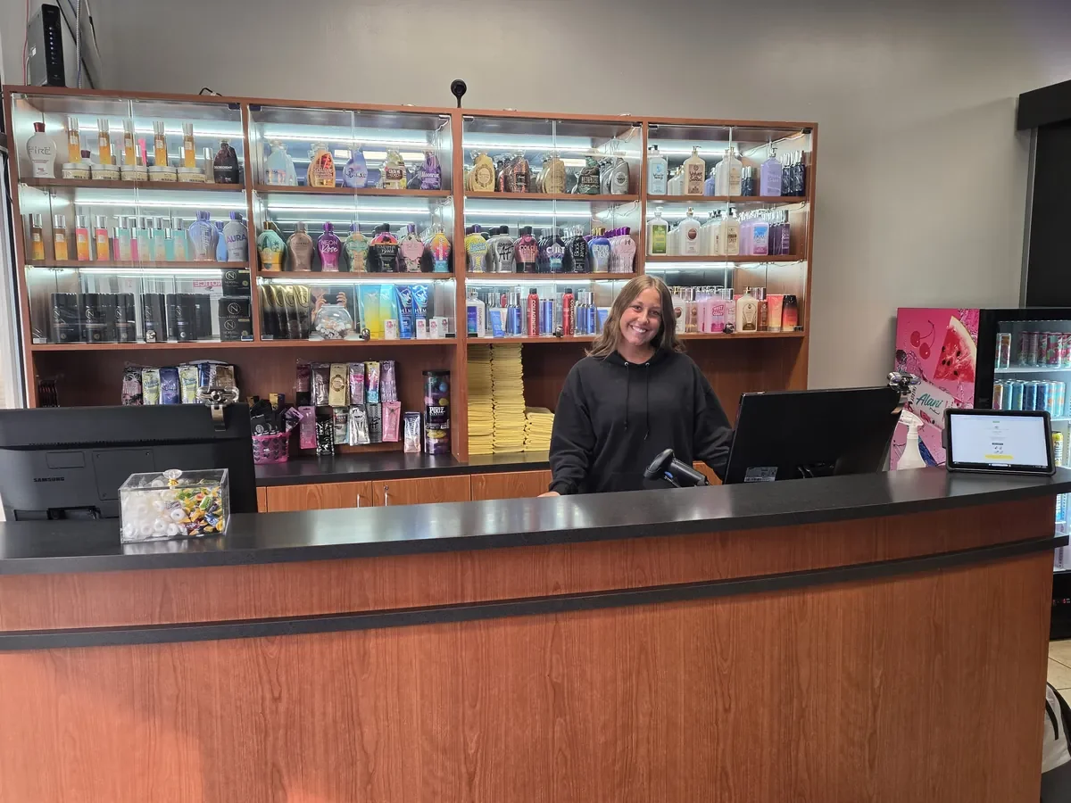 Lotion bar and product wall at Sunsational Tan McMurray